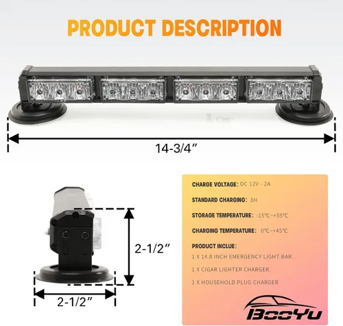 Vista 7 de Barra de luces estroboscópicas de emergencia alimentada por batería de 14.8 pulgadas para camiones/vehículos, recargable, inalámbrico, en la azotea