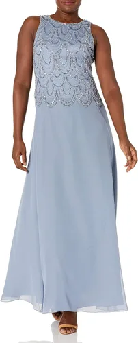 Vista 7 de J Kara Vestido largo sin mangas con cuentas y bufanda para mujer, talla grande