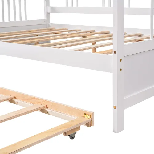 Vista 4 de Sofá cama de madera maciza, marco de sofá cama de madera completa, cama de madera con cama nido de tamaño individual, sofá cama con cabecero