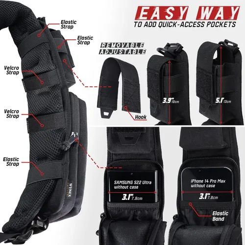 Vista 5 de WYNEX Bolsa de accesorios Molle de doble cremallera, bolsa de bolsillo para mochila, correa para el hombro, accesorio Molle, accesorios tácticos