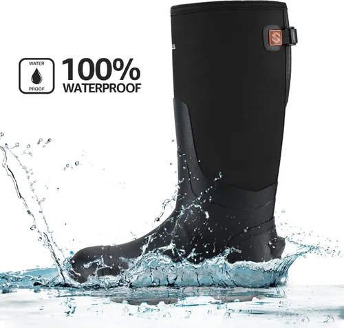Vista 4 de HISEA Botas de lluvia mejoradas para hombre, impermeables, aisladas, de goma, botas de caza de barro, pantorrilla ajustable