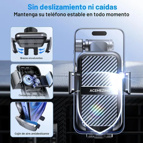 Vista 4 de ACMEZING - Soporte 3 en 1 para teléfono de automóvil, ventosa y soporte para salpicadero de ventilación 122+LBS Strongest Suction & Stable Clamp