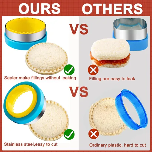 Vista 3 de Cortador de sándwiches para el almuerzo de los niños, 22 piezas (GRANDE), máquina de sándwiches de Nifogo y juego de cortadores de galletas