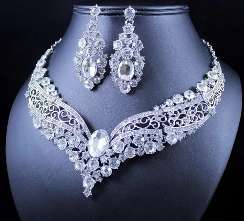 Vista 3 de janefashions clásico austriaca Rhinestone Crystal Collar arete Set Nupcial Prom n1872Color Blanco