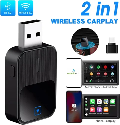 Vista 2 de 2026 Upgraded Wireless Carplay Adapter for BMW X6 (G06) 2019-2026 2-in-1 Mini Auto Adapter Wired CarPlay to Wireless Fast Connection,A-Black