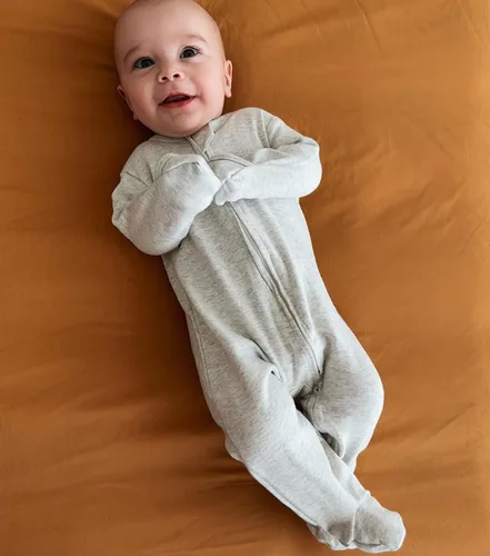 Vista 7 de Aablexema Pijama de bebé con puños de manopla, doble cremallera, ropa de algodón para bebés, pijamas para dormir con pies