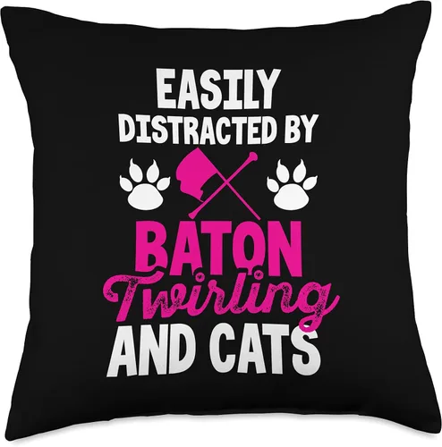 Vista 5 de Majorette Twirling Retro Marching Band Funny Tees Easy-Distracted by Baton Cats Majorette - Almohada giratoria, 16.0 x 16.0 in, multicolor
