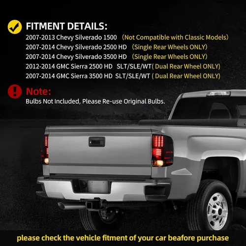 Vista 2 de DWVO Conjunto de luz trasera LED compatible con Chevy 2008-2013 Silverado 1500, 2008-2014 Silverado 2500 y 3500, 2007 New Body Style, 12-14 GMC