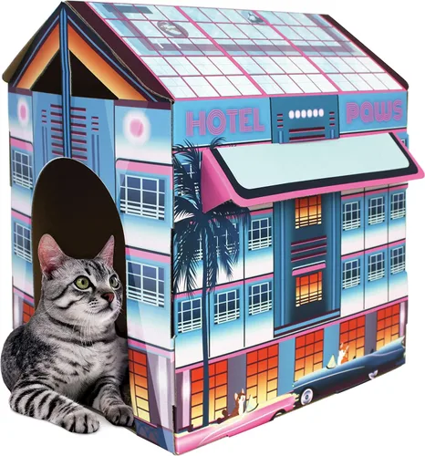 Vista 5 de American Cat Club Casa navideña para gatos y rascador para gatos con hierba gatera incluida