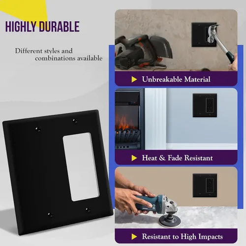 Vista 4 de ENERLITES Combination Decorator - Placa de pared basculante y salida en blanco, tamaño estándar, cubierta de interruptor de luz de 2 cuadras, 4.50 x