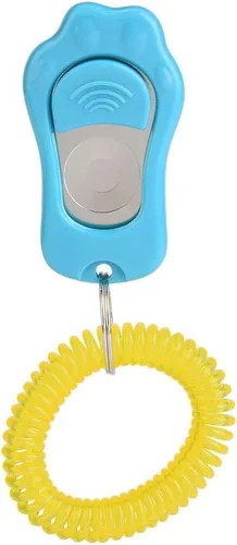 Vista 2 de Clicker de entrenamiento ajustable de 3 engranajes para perros y mascotas, con forma de pata, duradero, ligero, con correa de muñeca para gatos