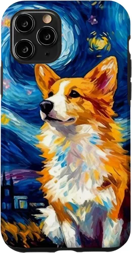 Vista 29 de Carcasa para iPhone 16 Welsh Corgi Dog Starry Night Van Gogh Welsh Corgi