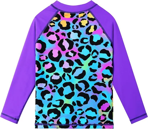 Vista 3 de TFJH traje de baño de dos piezas con estampado de arco iris y FPS 50+ y protección rayos UV para niñas de 3-12 años