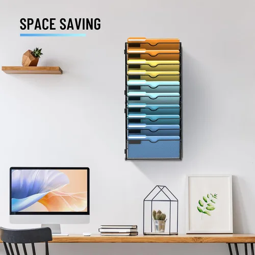 Vista 7 de SUPEASY Organizador de archivos de pared colgante de 10 niveles con ganchos Negro