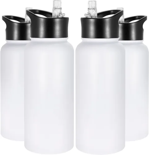 Vista 103 de Botella de agua aislada de 64 onzas con tapas de pajita y boquilla, jarra de agua de acero inoxidable de medio galón con mango de paracord, vacío