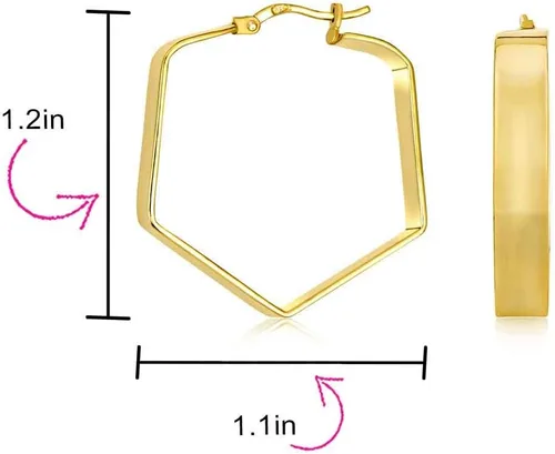 Vista 4 de Aretes de aro grandes personalizados de tubo cuadrado plano redondo grande para mujer, plata de ley 925, poste con muescas con bisagras, 1.25-1.65