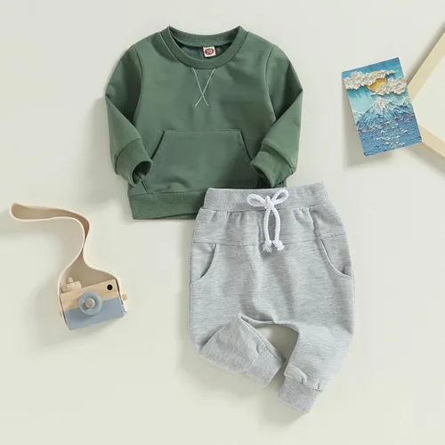 Vista 2 de Conjunto de ropa deportiva de manga larga con cuello redondo y pantalones para bebé niño