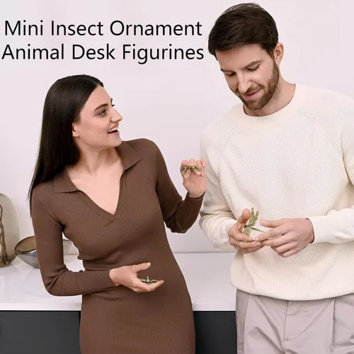 Vista 3 de 3 piezas de escultura de hormiga, libélula, escarabajo, té de metal sólido, adorno de insecto, mini hormiga, libélula escarabajo, figura