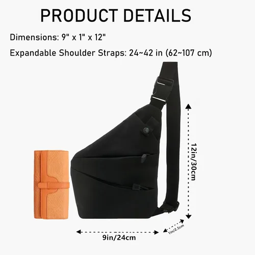 Vista 2 de Bolso cruzado para mujeres y hombres, bolsa ligera para viajes, senderismo, ciclismo, bolso cruzado antirrobo, color negro