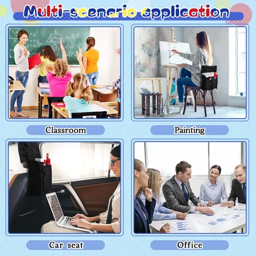 Vista 7 de Lewtemi Paquete de 6 bolsillos para sillas de 18 x 17 pulgadas para organizador de bolsillos de aula con 4 ranuras de almacenamiento para sillas sin