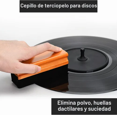 Vista 2 de OPULA Kit completo de limpieza de discos de vinilo 7 en 1, solución limpiadora de discos de vinilo, cepillo de terciopelo, cepillo de microfibra