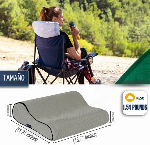 Vista 8 de alkamto Cómoda almohada de espuma viscoelástica para viajes y campamentos, bolsa portátil fácil de llevar, funda de almohada con regulación