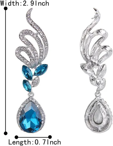 Vista 5 de BriLove Pendientes colgantes de cristal para mujer, diseño de hojas de vid, color plateado
