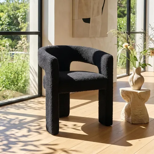Vista 19 de Silla de Comedor Moderna de Chenille Tipo Barril Tapizada en Tela para Comedor con Brazo, Cómoda Silla Auxiliar de Acento para Cocina/Sala