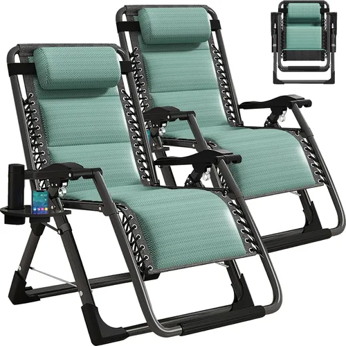 Vista 29 de Slsy Silla de gravedad cero, silla reclinable de salón con cojín y bandeja removibles para interior y exterior, silla reclinable plegable para patio