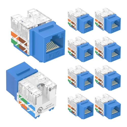 Vista 9 de VCELINK Conector Keystone RJ45 Cat6 con certificación UL, paquete de 10 conectores de perforación Ethernet Cat5e Cat5 de perfil delgado, UTP, 90