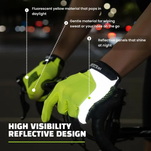 Vista 2 de Guantes reflectantes para bicicleta de verano, guantes de ciclismo fluorescentes de alta visibilidad con acolchado de gel y golpes antideslizantes