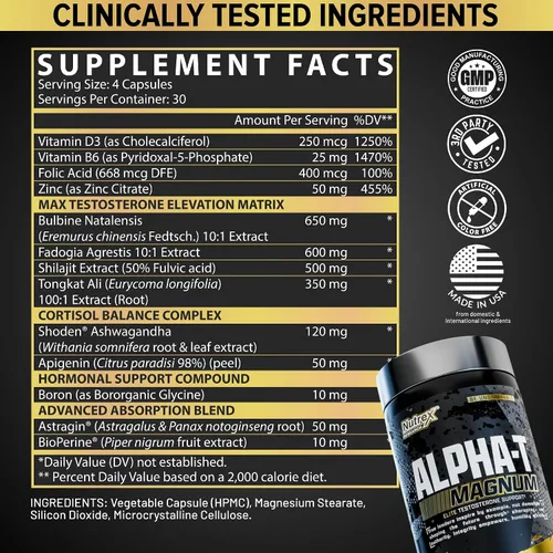 Vista 4 de Nutrex Research Soporte de testosterona Alpha-T Magnum para hombres Suplemento anabólico con Tongkat Ali, Fadogia Agrestis, Shilajit y Ashwagandha