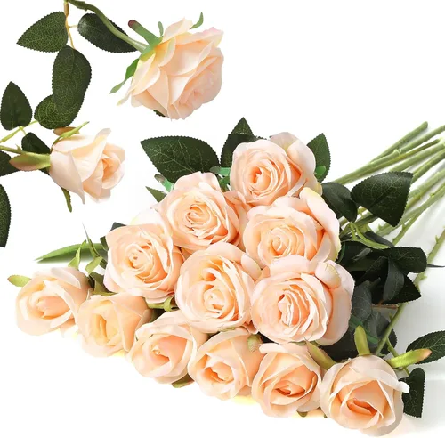 Vista 12 de Hawesome - Ramo de 12 rosas artificiales de seda con tallo largo para decoración del hogar, boda, fiesta (Negro-1)