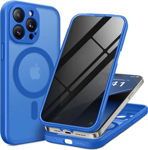 Vista 57 de BERFY Funda para iPhone 12 Pro Max, compatible con MagSafe, protector de pantalla de privacidad integrado y protección de cámara, antiespía