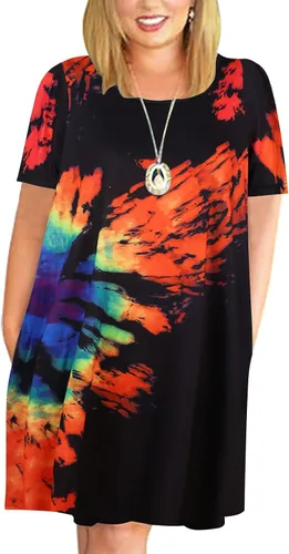 Vista 6 de Kancystore Vestido casual de verano para mujer, talla grande, con bolsillos Albaricoque