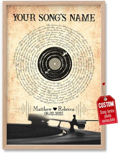Vista 15 de H-DEWALL Póster personalizado de letras de canciones, regalo de boda único para parejas, personaliza con tus propias fotos, nombres y fecha, sin