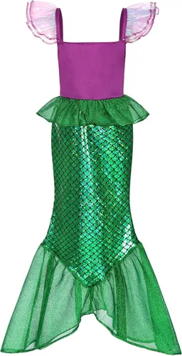 Vista 2 de IBQ Disfraz de sirena Ariel para niñas pequeñas, disfraz de princesa con accesorios