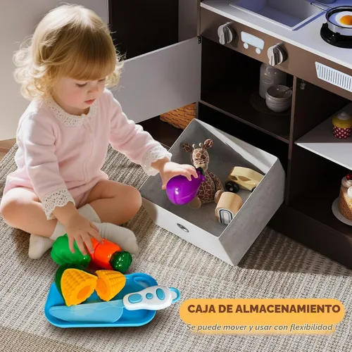 Vista 5 de JOYLDIAS Juego de cocina de madera para niños pequeños con luces y sonidos Marrón