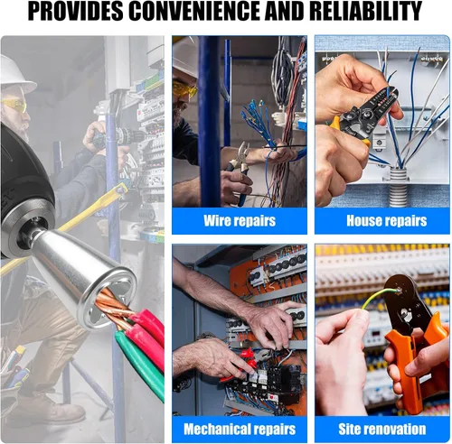 Vista 6 de Herramienta profesional pelacables para taladro, construcción duradera totalmente metálica para cables de 6 a 14 AWG, pelado rápido y fácil
