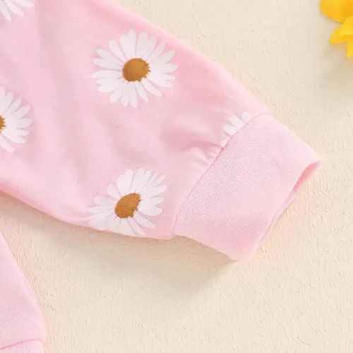 Vista 6 de Douhoow Conjunto de bebé niña con estampado de flores, sudadera con cordón y pantalones de otoño e invierno