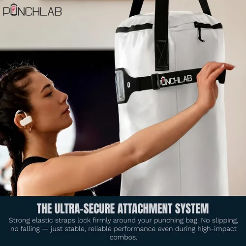 Vista 3 de Soporte de teléfono de boxeo para saco de boxeo – Soporte de correa para bolsa pesada con rastreador de perforación, se adapta a todas las bolsas