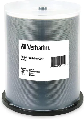 Vista 2 de Verbatim CD-R 700MB 52X Disco de medios grabables imprimible por inyección de tinta plateada - husillo de 100
