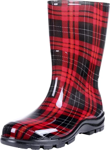 Vista 10 de Asgard Botas de lluvia a media pantorrilla para mujer, botas de goma impermeables estampadas, zapatos cortos de jardín Negro
