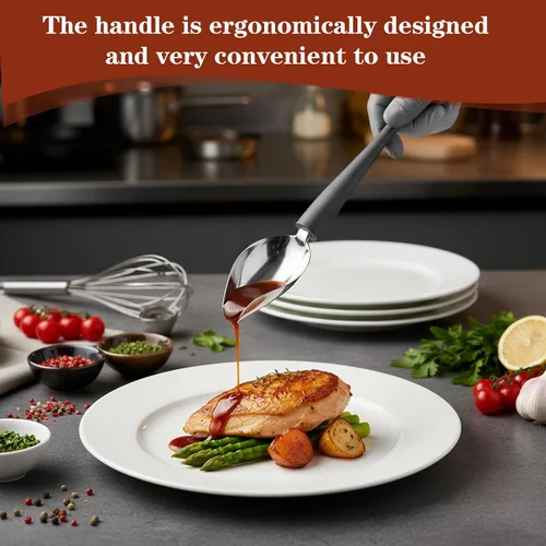 Vista 5 de Juego de 4 cucharas de decoración de dibujo de precisión culinaria profesional, cucharas multiusos de acero inoxidable para chef de dibujo