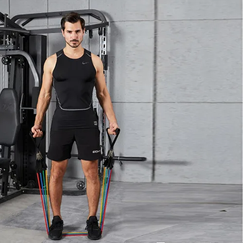 Vista 6 de Bandas de resistencia para entrenamiento con asas para hombres y mujeres, bandas de ejercicio para pesas de fitness, entrenamiento, hogar, oficina