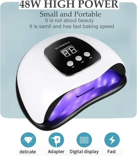 Vista 7 de BIGBEAR Luz UV para uñas, luz LED de uñas de 48 W para esmalte de gel, secador rápido de uñas con sensor automático, ajuste de 3 temporizadores