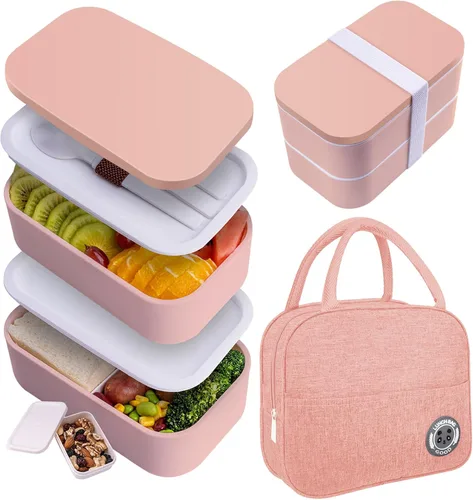 Vista 9 de Healfyya Caja Bento con Bolsa de Almuerzo Apta para Microondas Todo-en-Uno Compartimento de Preparación de Comidas Contenedores de Almuerzo