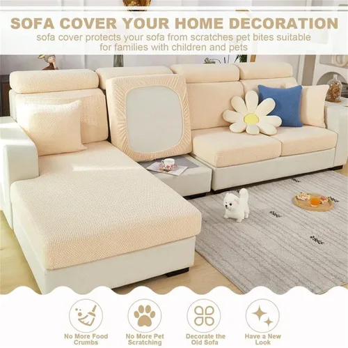 Vista 6 de Fundas de cojín para asiento de sofá, fundas elásticas para cojín para sofá, funda antideslizante de repuesto, protector grueso de muebles con Beige