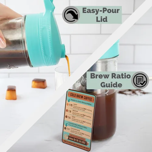 Vista 13 de Masontops Kit para preparar café frío – Cafetera helada de lujo con jarra de vidrio y filtro de malla de acero inoxidable – Sistema de nevera fácil