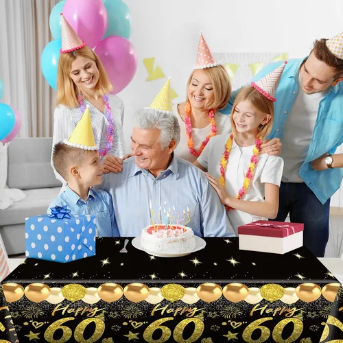 Vista 29 de Uiorgui 2 piezas mantel de cumpleaños número 18, mantel de cumpleaños número 18 negro dorado para niños y niñas, mantel de plástico rectangular